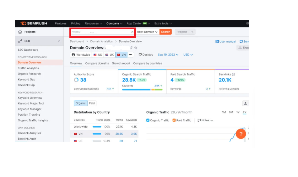 How to use Semrush for SEO : add website