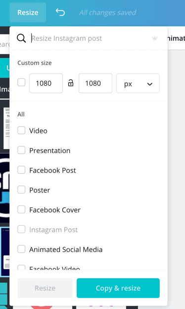 Canva resize feature