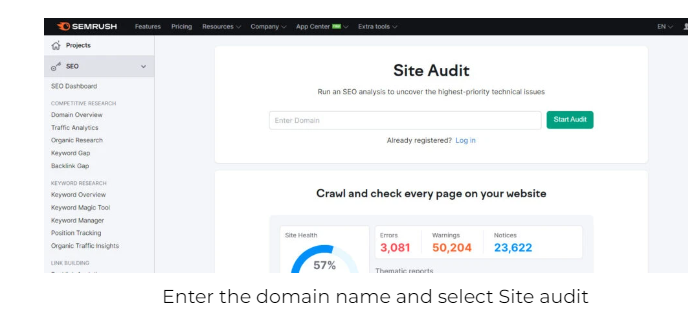 How to use Semrush for SEO - site audit