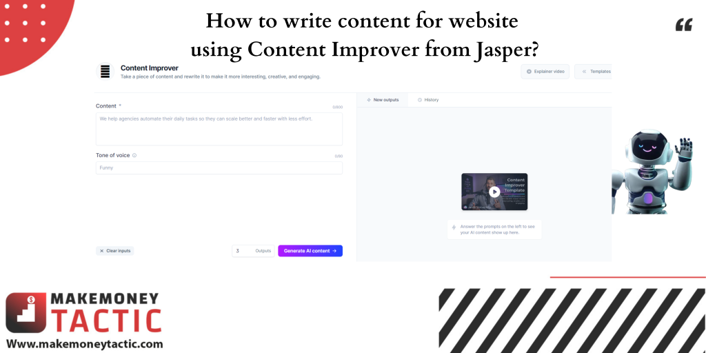 How to write content for website using Content Improver from Jasper?