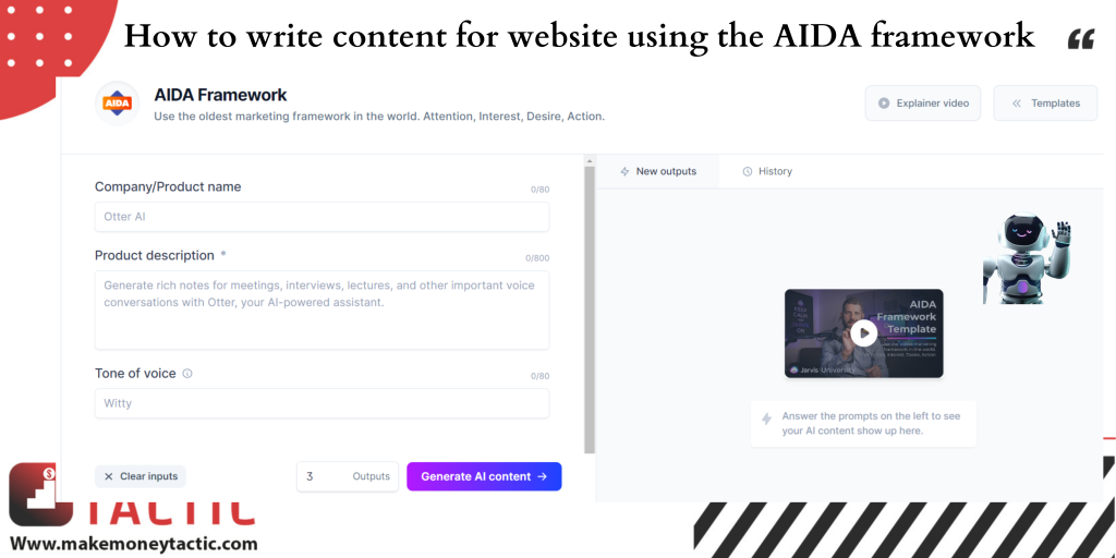 How to write content for website using the AIDA framework?