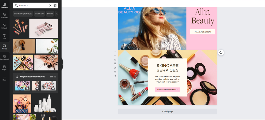 design a professional landing page in canva