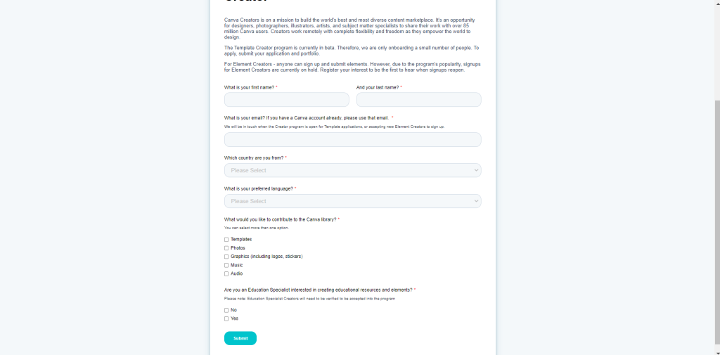  Canva Creators Submit form